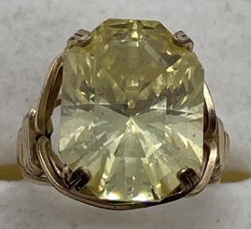 Very Fine 14k Gold Ring With Large Highly Faceted Citrine Gemstone