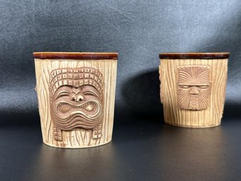 A Fantastic Pair Of Vintage Faux Bois Tiki Cups