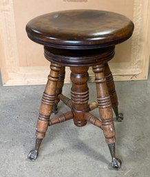 Vintage Clawfoot Piano Stool W/glass Ball Feet