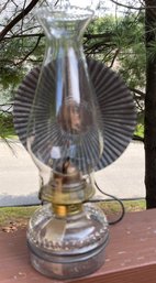 Vtg Oil Lamp W/holder, Ribbed Tin Reflector- Banner Burner- Chimney Is Newer