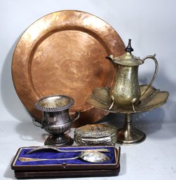 Lot Of Antique To Vintage Silver Plate & Copper Charger