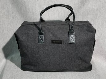 Handsome Tweed Carryon By JOHN VARVATOS - Dark Gray Fabric With Black Leather Handles And Straps - WOW !