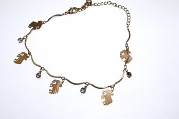 Gold Plated Ankle Bracelet W/ Elephant And Shiny Stones