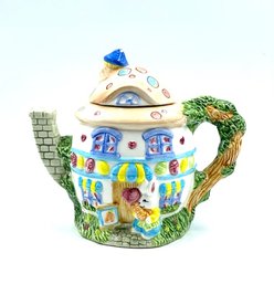 Whimsical Pastel Easter Bunny Easter Egg Cottage House  Figural Teapot