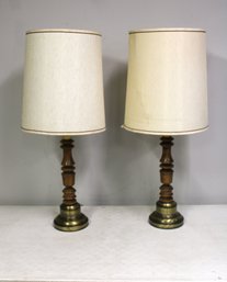Pair Of Vintage Wooden Table Lamps