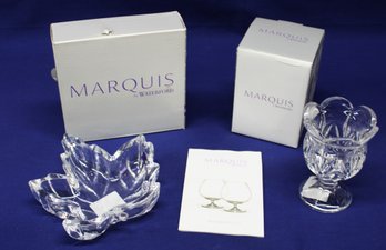 New In Boxes Marquis By Waterford Maple Leaf Crystal Dish & Waterford Finley Crystal Toothpick Holder