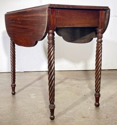 A Vintage Mahogany Pembroke Table With Carved Barley Twist Legs