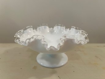 Vintage Fenton Silver Crest Milk Glass #7329 Low Footed Round Compote Bowl