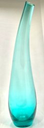 Vintage MCM Teal Curved Bottle Form Vase