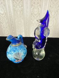 Murano Glass Seahorse And Blue Pitcher