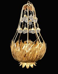 Unique Brass Caged Lighting Fixture With Dangling Glass Ball Drops