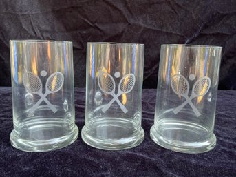 Clear Tennis Designed Etched Drinking Glass Set