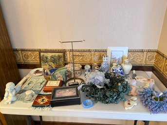Table Lot Of Glass, Decor, And More