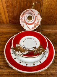 Hand Painted Volkstedt 15255 Tea Cup And Kruger Geiersthal Saucer And Plate Porcelain No Chips