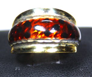 Gold Over Sterling Silver Red And Black Enamel Band Dome Shaped Ring Size 7