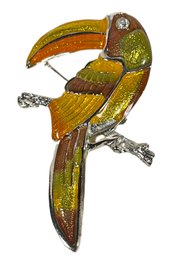 Vintage Silver Tone Enamel Toucan Bird Brooch