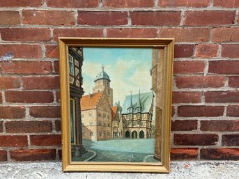 Original Oil Painting By H Hill, European Village