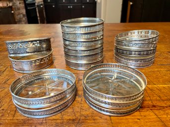 Eighteen Vintage Sterling Silver & Crystal Coasters