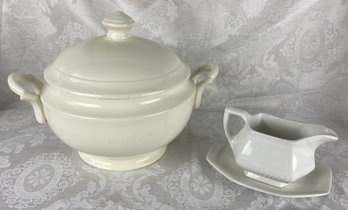 Covered Tureen And Ironstone Gravy Boat