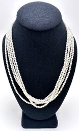 Tokyu 5 Strand Genuine Pearl Necklace With Clasp Marked Silver, Certificate Of Authenticity & Box, Japan