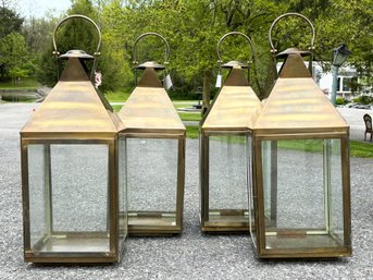 A Set Of 4 Large Antique Brass Lanterns - New With Tags - 'L'