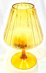 Unique Vintage 13' Amber Empoli Style Patterned Snifter/pedestal Vase