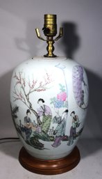 Antique Chinese Rose Famille Hand Painted Lidded Jar In Lamp Form