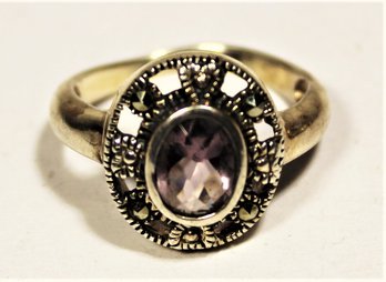 Sterling Silver Vintage Amethyst Oval Ring Size 7.5