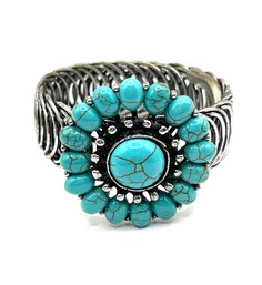 Southwestern Style Heavy Turquoise Color Flower Wrap Bracelet