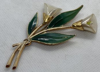 Vintage 1940s CORO CRAFT STERLING SILVER Enameled Lily Brooch