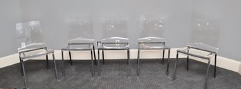 Set Of 5 CB2 Vapor Acrylic Chairs With Square Metal Frames