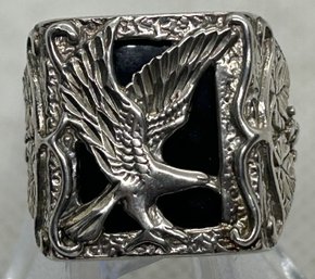 Vintage BLACK HILLS GOLD Sterling Silver Eagle Ring With Onyx Gemstone