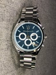 Awesome Brand New MASERATI Mens Chronograph Watch - Blue Dial - All Stainless Steel - AMAZING WATCH !