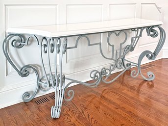 A Gorgeous Custom Wrought Iron Console With Lacquer Top