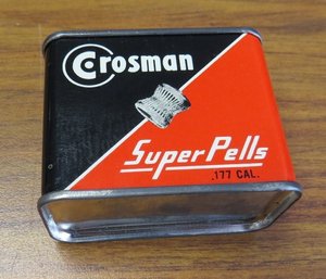 Vintage Crosman Air Rifle Pellet Tin - CRosman Super Pells Red & Black