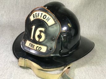 Very Cool Vintage Firemans Helmet By TOPGARD From Refton, Pennsylvania With Leather Front Piece #16 - Small