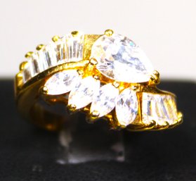 1980s Gold Over Sterling Silver CZ Gemstone Ring Size 6