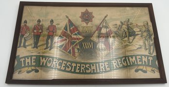 Antique World War 1 Era WORCESTERSHIRE REGIMENT Hand Colored Engraving/poster