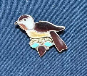 Vintage Native American Silver Inlaid Bird Pin / Pendant