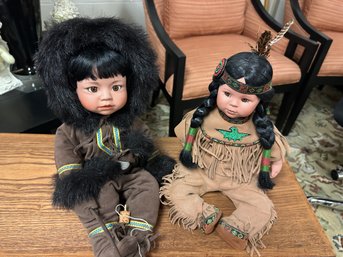 Native American Doll And Eskimo  Porcelain  Dolls