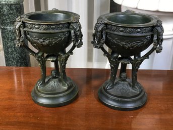 Decorative Pair Of Garnitures / Table Urns With Bronze Finish - These Are Decorative / Not Antique Or Vintage