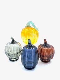 Colorful Quartet Of Hand-blown Art Glass Pumpkins
