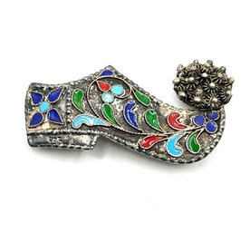 Vintage Sterling Silver Multi Colored Painted Shoe Brooch