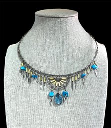 Native American Style Turquoise Color And Tan Beaded Choker Necklace
