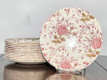 A Set Of 13 Vintage Johnson Brothers Ironstone 'Rose Chintz' Dinner Plates