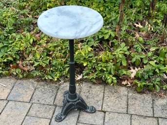 Vintage Round Marble Top Table With Cast Iron Base