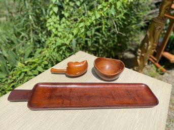Wooden Tableware Grouping Including Teak Bowl