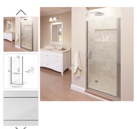 Basco Infinity 33 In. X 65-9/16 In. Semi-Frameless Hinged Shower Door In Chrome With Clear Glass