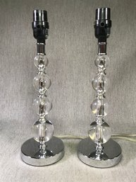 Very Nice Pair Of Lucite Ball Lamps - Needs Shades - Chrome Bases - 14' Tall - Nice Vintage Look - Wow !