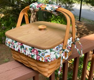 Very Vtg 1990 Longaberger Swing Handles Cake Carrier W/Liner, Protector, Grip Cover, Wooden Lid 12-1/4' X 7'